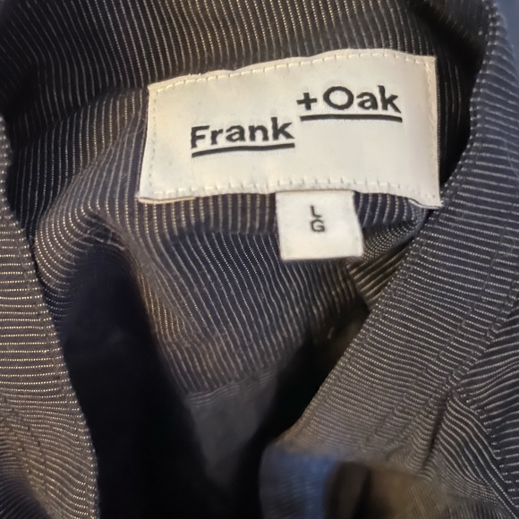 Frank + Oak Men’s Collarless Navy and White Striped Large Button-Up Shirt - Picture 4 of 4